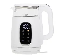 Adler tējkanna ar LED displeju | AD 1305 | Elektriskā | 2200 W | 1,7 L | Plastmasa | 360° rotējoša pamatne | Balta/Sudraba