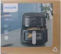 IZPĀRDOŠANA. Philips NA231/00 Airfryer, 1700 W, pannas tilpums 6,2 l, melns, sudrabkrāsas | Philips Airfryer | NA231/00 | Jauda 1700 W | Tilpums 6,2 l | Melns/sudrabkrāsas | BOJĀTS IEPAKOJUMS, SAPLAISĀTS KORPUSS | 24 mēneši