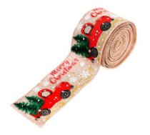 Ziemassvētku lente ar sarkanām mašīnām un eglītēm, 5 m  Christmas ribbon Christmas Beige KSN71