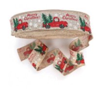 ECARLA Ziemassvētku lente 5cm x 2m ar sarkaniem auto un eglītēm  Christmas ribbon 5cm x 2m KSN132