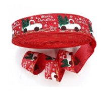 ECARLA Ziemassvētku lente 5cm x 2m sarkanā ar baltām mašīnām un eglītēm  Christmas ribbon 5cm x 2m KSN133