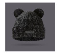 ECARLA Melna ziemas plīša cepure ar lāča ausīm  Plush winter hat with teddy bear ears, with a patch, black CZ32WZ5