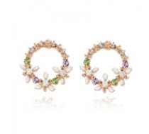 ECARLA Krāšņi mākslīgie puķu auskari ar cirkoniem  Stud earrings, wreaths, colorful zircons, flowers, 1.9 cm, K1539