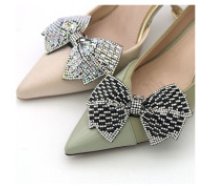 ECARLA Kurpes klipši - melni ziedi ar kristāliem, 2 gab  Shoe clips, black bow with black crystals, 2 pcs. KDB38