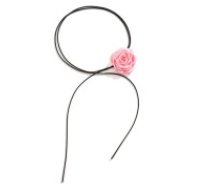 ECARLA Elegants rozā čoker kaklarota ar dekoratīvu ziedu  Choker necklace with a decorative flower around the neck, a rose on a strap, elegant powder N760R