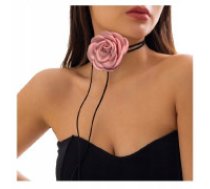 ECARLA Eleganta ziedu kaklasiksna XL  XL choker necklace, decorative flower on the neck, rose on a strap, elegant powder N761R