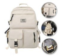 ECARLA Universāla krēmkrāsas sporta skolas mugursoma  Universal school sports backpack with pockets, cream PL164K