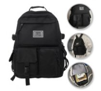 ECARLA Universāla melna sporta un skolas mugursoma  Universal school sports backpack with pockets, black PL164CZ