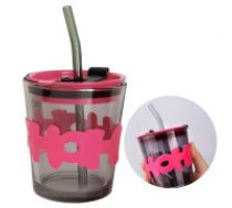 ECARLA Krāsains stikla kafijas un tējas krūze ar salmiņu 300ml  Colored glass coffee and tea mug with straw and closure 300 ML CUP13