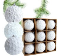 ECARLA Ziemassvētku bumbiņu komplekts, 9 gab., balts, 7 cm  Set of Christmas baubles, 9 pcs. white, diameter 7 cm, BSN29