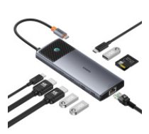 Baseus HUB 10in1 Baseus Metal Gleam Series II USB-C to HDMI 4K 120Hz / HDMI 4K 60Hz / USB-A 10Gb/s / 2xUSB-A 480Mb/s / USB-C 10Gb/s / RJ45 / SD / TF / USB-C PD - gray  HUB 10in1 Baseus     Metal Gleam Series II USB-C to HDMI 4K 120Hz / HDMI 4K 60Hz / USB-