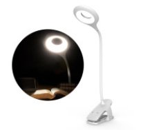 Hurtel Bezvadu LED lampa lasīšanas gaisma ar klipsi + balts mikro USB kabelis LED lasīšanas lampa ar klipu un USB kabeli; bezvadu, balta, elastīga, 360 grādu rotācija,     3 spilgtuma līmeņi, mikro USB, silikona rokturis; Portatīva, regulējama LED apgaism