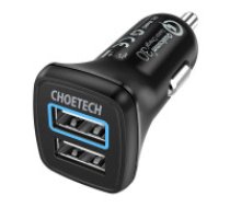 Choetech Automašīnas lādētājs Choetech C0051, 30 W QC 3.0, divi porti (melns) Automašīnas telefona lādētājs Choetech car charger 2x USB Quick Charge     3.0 30W 2,4A black (C0051) Car Charger Choetech C0051, 30W QC 3.0 Dual Ports (black)