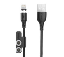 Foneng Foneng X62 Magnetic 3in1 USB savienojums USB-C / Lightning / Micro USB kabelis, 2,4 A, 1 m (melns)  Foneng X62 Magnetic 3in1 USB to USB-C / Lightning / Micro USB Cable, 2.4A, 1m     (Black)