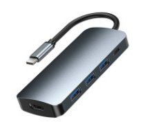 Remax Remax Retor RU-U5 5-in-1 dokstacija (pelēka) Adapteris Remax RU-U5 5 In1 HDMI, 3x3.0USB, USB-C-Type-C / USB-C dokstacija Remax Retor RU-U5 5-in-1 docking station (grey)