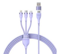 Baseus 3in1 USB kabeļa baseusa zibspuldzes 2. sērija, USB-C + Micro USB + zibens, 100W, 1,2 m (purpursarkana) Kabelis telefonam Baseus 3in1 USB cable Baseus Flash Series 2, USB-C + micro     USB + Lightning, 100W, 1.2m (purple)