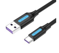 Vention USB 2.0 A uz USB-C 5A kabelis Vention CORBC 0,25 m melns PVC  USB 2.0 A to USB-C 5A Cable Vention CORBC 0.25m Black PVC