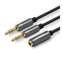 UGREEN Audio AUX sadalītājs UGREEN austiņas + mikrofons ar 3,5 mm mini jack kabeli, 28 cm, alumīnija (melns) Ugreen AV140 3,5 mm 2-spraudņu kabelis, melns Audio AUX splitter UGREEN     headphones + microphone to 3.5 mm mini jack cable, 28cm, aluminium (bl