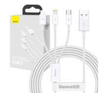 Baseus USB kabelis 3in1 Baseus Superior Series, USB uz mikro USB / USB-C / Lightning, 3,5 A, 1,2 m (balts) Baseus Superior Cable USB - Lightning / micro USB / USB Type 3,5 A 1,5m White     (CAMLTYS-02) USB cable 3in1 Baseus Superior Series, USB to micro U