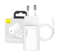 Baseus Baseus Super Si ātrās uzlādes lādētājs 1C 20W ar USB-C vadu Lightning 1m (balts) USB lādētājs Telefona lādētājs Baseus USB-C 6953156230064 Baseus Super Si Quick Charger 1C 20W with     USB-C cable for Lightning 1m (white)