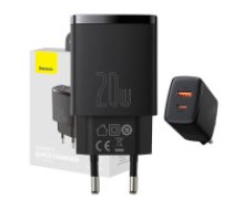 Baseus Baseus kompaktais ātrais lādētājs, USB, USB-C, 20W (melns) Adapteris Lādētājs Baseus CCXJ-B01 USB + Type-C 20W melns Baseus Compact Quick Charger, USB, USB-C, 20W (black)