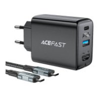 Acefast Sienas lādētājs Acefast A17, 65W Gan + Kabel USB-C (melns) USB lādētājs Acefast 2in1 charger GaN 65W USB Type C / USB, adapter HDMI adapter 4K @ 60Hz (set with cable) black (A17     black) Wall Charger Acefast A17, 65W GaN + kabel USB-C (black)
