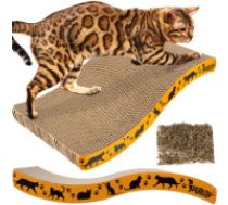 Purlov Kartona kaķu nagu asināmais ar kaķumētru, horizontāls skrāpēšanas pamats, gulēšanas spilventiņš, eco, eko Relaxing Cat Claw Sharpener & Comfy     Nap Pad - Eco-Friendly Cardboard Wave-Shaped Scratcher with Catnip