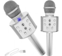 Izoxis Bērnu karaoke mikrofons bezvadu ar iebūvētu skaļruni WS-858, Sudraba Sudraba Karaoke Mikrofons ar Skaļruni; Bluetooth, atbalss efekts, pārnēsājams, multifunkcionāls; Pārnēsājams     karaoke mikrofons ar balss modulāciju; Bērni un pieaugušie, dziesm