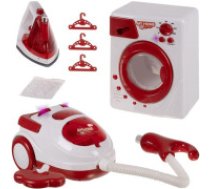 KRUZZEL Kruzzel 00022570 bērnu sadzīves tehnikas komplekts 3-in-1, balts/sarkans 3-in-1 Sadzīves Tehnikas Rotaļu Komplekts; Bērnu komplekts, rotaļlietas, gludeklis, veļas mašīna, putekļusūcējs; Interaktīva rotaļu komplekts, skaņas un gaismas efekti, tīrīšanas un spēļu funkcijas; Bērniem, kuriem patīk atdarināt vecākus. Children's household appliances set 22570