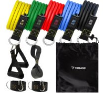 Trizand TRIZAND Elastīgās Fitnesa Vingrošanas Gumijas Pretestības Lentes Loslas 5 gab., Komplekts Resistence Band Set; Augstas pretestības; Fitnesa un CrossFit vingrojumu     komplekts, elastīgu lentes ar dažādām montāžas iespējām; Sporta entuziasti un treniņu cienītāji. 11-Piece High-Resistance Fitness and CrossFit Exercise Band Set with Diverse Mounting Options and     Robust Metal Connections