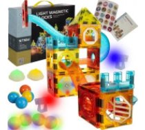 KRUZZEL Magnētiskie Bloki - Trase 75 gab. Kruzzel 22684 Magnētiskie bloki; Ziedošie elementi, velks komplekts, spēcīgi magnēti, krāsainas bumbiņas; Izglītojošie konstruktori, attīsta roku prasmes un telpisko iztēli; Bērniem. Magnetic blocks - track 77pcs Kruzzel 22684