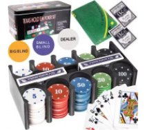 Malatec TEXAS pokera komplekts ar 200 žetoniem (ar nominālu) audums, dealer, kazino, plastmasas, spēļu, kārtis, galda virsma, plastikāta TEXAS poker set