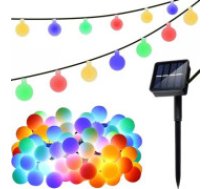 Gardlov LED dārza virtene - 50 krāsainas bumbiņas ar saules bateriju 7m 2V IP44 lampiņas, paneli, apgaismojums, akumulatoru, nakts, gaismeklis, ziemassvētku Solar garland 7m 2V IP44 Gardlov 23865