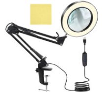 Izoxis LED galda lampa ar pultu un palielināmo stiklu x3, melna kosmētiskā, USB, gaismas toni, lupa, juveliera, modelēšanai, meistara Magnifying loupe - black Izoxis 23893