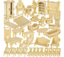 KRUZZEL Koka Leļļu Mēbeles - 34 Gabalu Komplekts Pašmontāžai  Wooden doll furniture set 34 pieces 23542