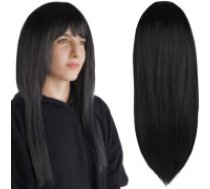 Soulima Melna gara parūka sievietēm P14833 Sintētiska matu parūka, mākslīgie mati, universāls izmērs, izturīga, melna krāsa. Black Versatile Synthetic Long Wig - High Quality, Easy Care,     Female Party Wig Ideal for Dress-up, Themed Events, Transformative Look