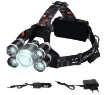 Trizand Uzlādējams Galvas Lukturis Gaismeklis 5 x LED T6 CREE GELVU LAMPA 5 x LED Cree T6, daudzfunkcionāls, izturīgs, regulējams, 4 gaismas režīmi, 5 gaismas diodes. Headlamp 5 x LED T6 CREE