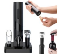 Elektriskais Korķviļķis / Vīna Aksesuāru Piederumu Komplekts, Melns Electric corkscrew wine opener set