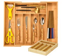 Izbīdāms bambusa atvilktnes ieliktnis galda piederumiem, 7 nodalījumi, 39 cm Drawer organizer for kitchen tables bambus 7 door 39cm l