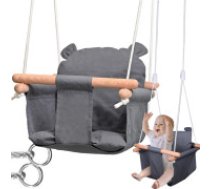 Koka bērnu šūpoles ar mīkstu sēdekli un drošības jostu, pelēks Child's bucket swing wooden material soft clasp rocker
