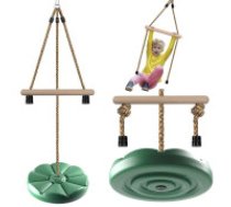 Bērnu dārza šūpoles apaļas ar izturīgu virvi 75kg, zaļas Children's round disc garden swing rope strong
