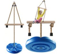 Bērnu apaļās dārza šūpoles ar stipru virvi, zilas Children's round disc garden swing rope strong