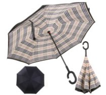 Saliekams pretvēja lietussargs divslāņu ar rūtainu rakstu  Umbrella inverted folding umbrella inverted strong wires solid standing