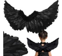 Melni spalvu eņģeļu spārni kospleja tērps Helovīnam  Feather angel wings black fairy tale costume cosplay halloween disguise