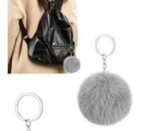 Pompona piekariņš somai pelēks  Key ring pendant bag pompon fur tinsel for handbags