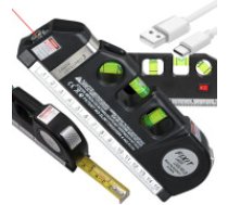 Lāzera līmeņrādis ar 2,5 m mērlenti un USB uzlādi, 3 režīmi, melns Precision laser spirit level with 2.5m measuring tape laser 3 led modes usb