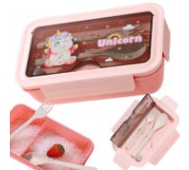 Pusdienu kaste ar nodalījumiem un galda piederumiem skolai darbam, rozā LUNCH BOX 1.1L HXD6627 PINK (72) GAB_A