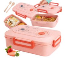 Pusdienu kaste ar nodalījumiem un galda piederumiem darbam un skolai, rozā Lunchbox breakfast box breakfast container lunch box with compartments cutlery