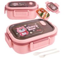 Pusdienu kaste ar nodalījumiem un galda piederumiem, ēdiena konteiners, rozā Lunchbox breakfast box breakfast container lunch box with compartments cutlery