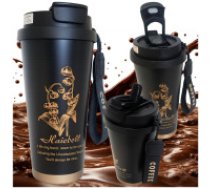 Termokrūze ar salmiņu 530ml nerūsējošā tērauda termoss, melna Thermal mug 530ml straw with steel handle thermos for cold and hot drinks